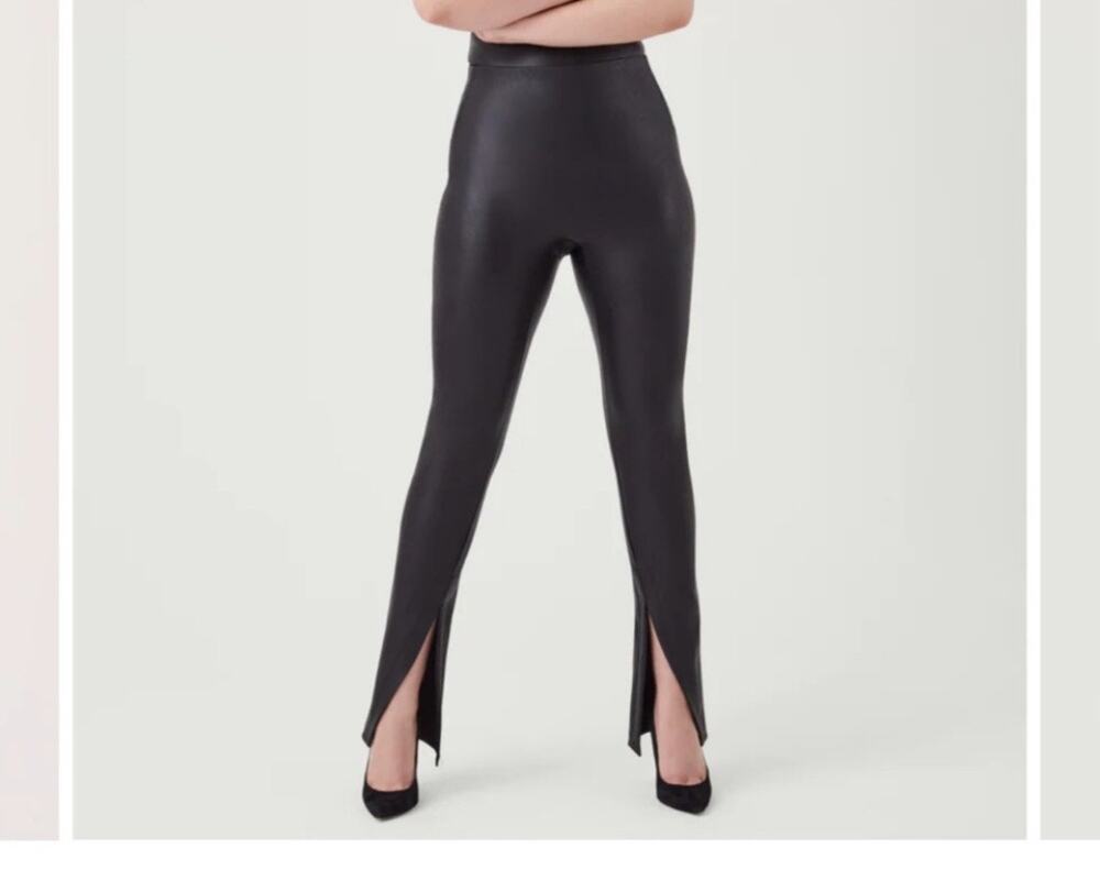 Spanx Leather-Like Front Slit Pant Luxe Black Size 2X